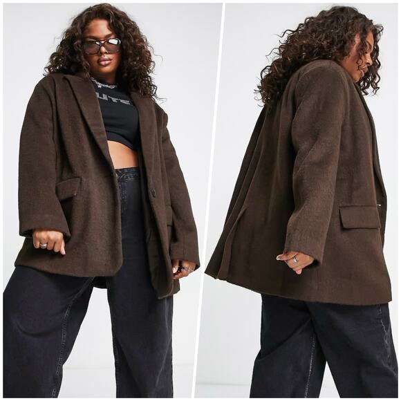 ASOS Design | Women | Smart Brown Oversized Wool Mix Blazer Jacket | Sz 12 Tall - Picture 12 of 13